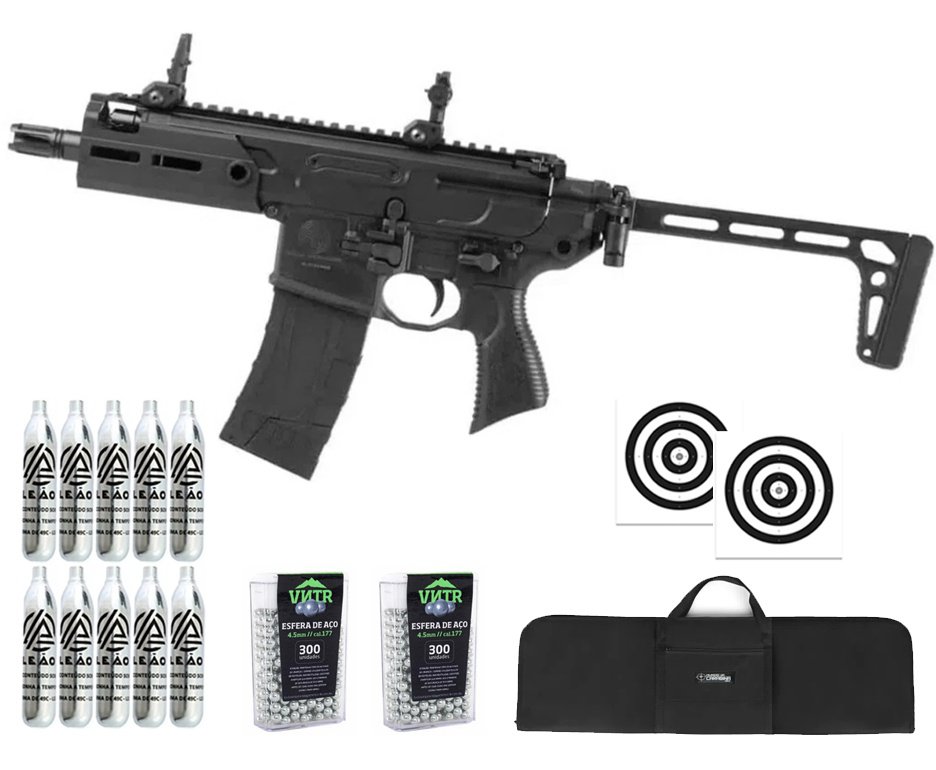 Rifle de Pressão CO2 Sig Sauer MCX Rattler 4,5 Blowback Semi Auto - Sig Sauer + Alvos + Co2 + BBS + Capa