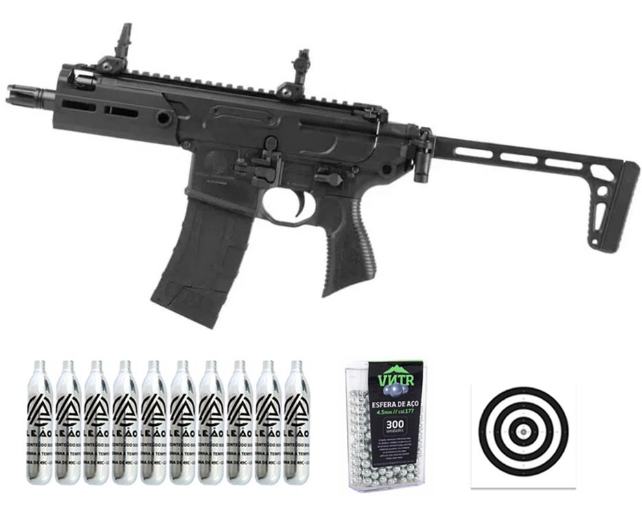 Rifle de Pressão CO2 Sig Sauer MCX Rattler 4,5 Blowback Semi Auto - Sig Sauer + Alvos + Co2 + BBS