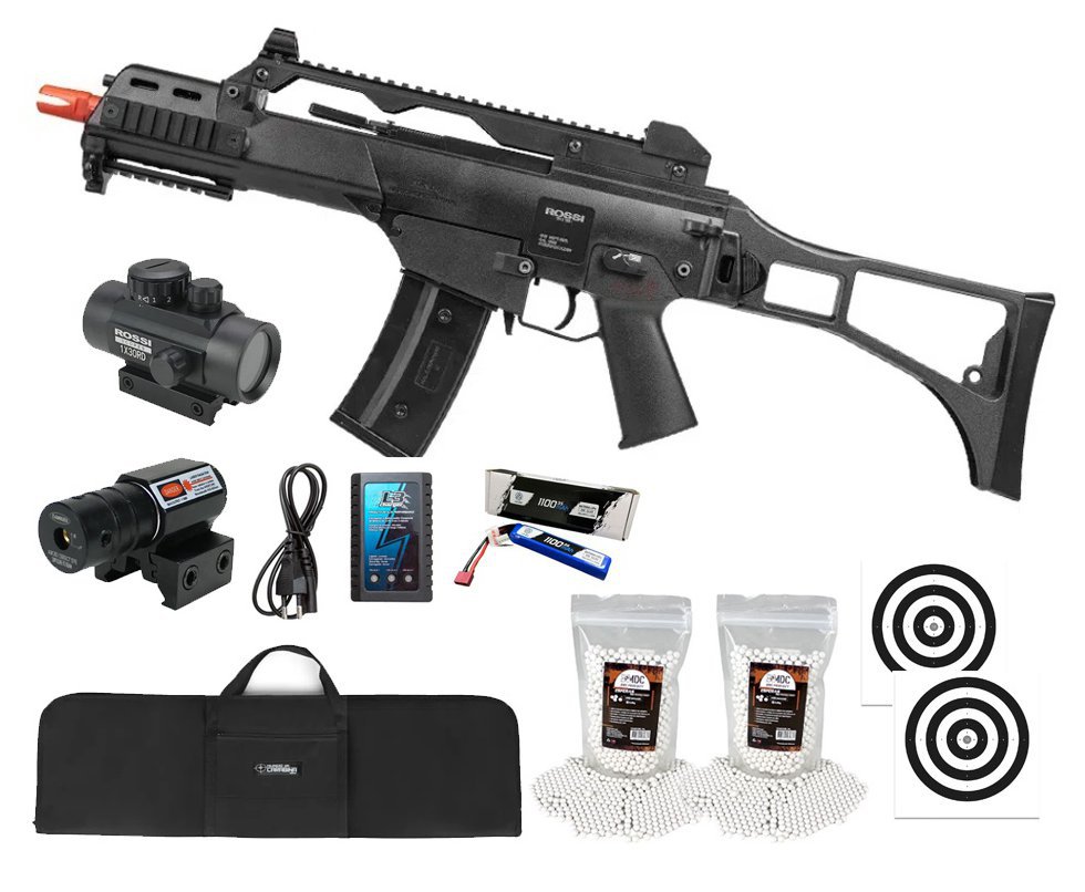 Rifle de Airsoft AEG Neptune G36 6mm - Rossi + Alvos + Bateria + Carregador + BBS + Capa + Red Dot + Laser