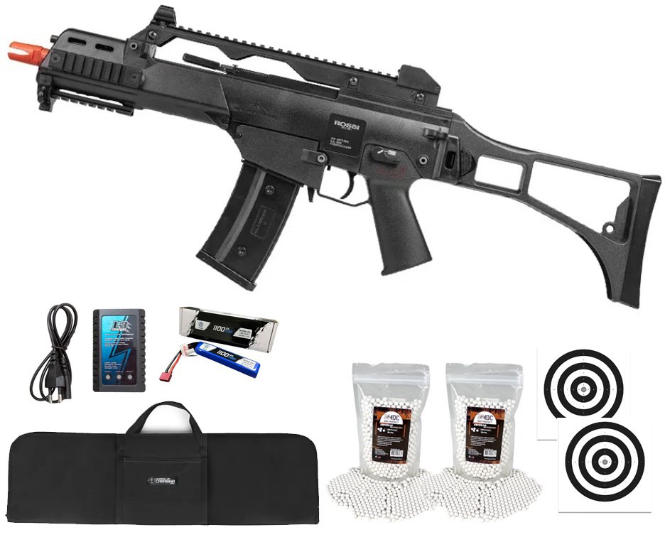 Rifle de Airsoft AEG Neptune G36 6mm - Rossi + Alvos + Bateria + Carregador + BBS + Capa