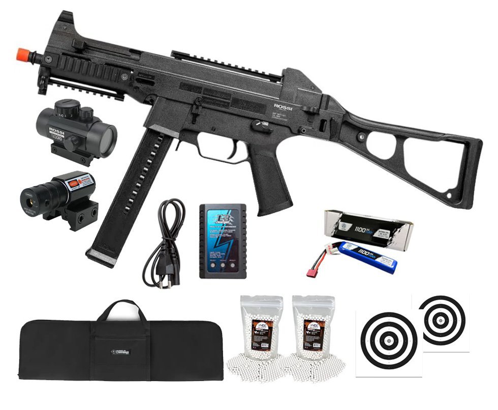 Rifle de Airsoft Neptune UMP AEG 6mm - Rossi + Alvos + Bateria + Carregador + BBS + Capa + Red Dot + Laser