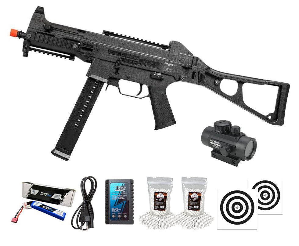 Rifle de Airsoft Neptune UMP AEG 6mm - Rossi + Alvos + Bateria + Carregador + BBS + Red Dot