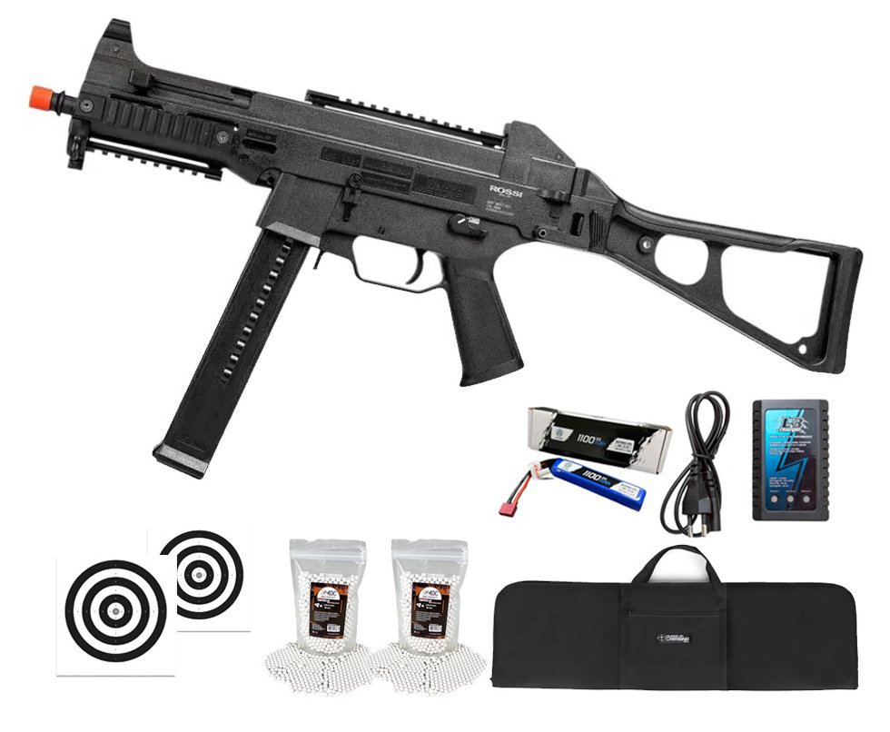 Rifle de Airsoft Neptune UMP AEG 6mm - Rossi + Alvos + Bateria + Carregador + BBS + Capa