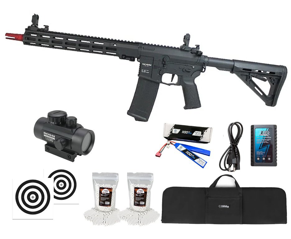 Rifle de Airsoft Neptune Shadow MK16 URG-I 13,5" AEG 6mm - Rossi + Alvos + Bateria + Carregador + BBS + Capa + Red Dot
