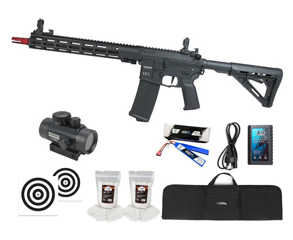 Rifle de Airsoft Neptune Shadow MK16 URG-I 13,5" AEG 6mm - Rossi + Alvos + Bateria + Carregador + BBS + Capa + Red Dot