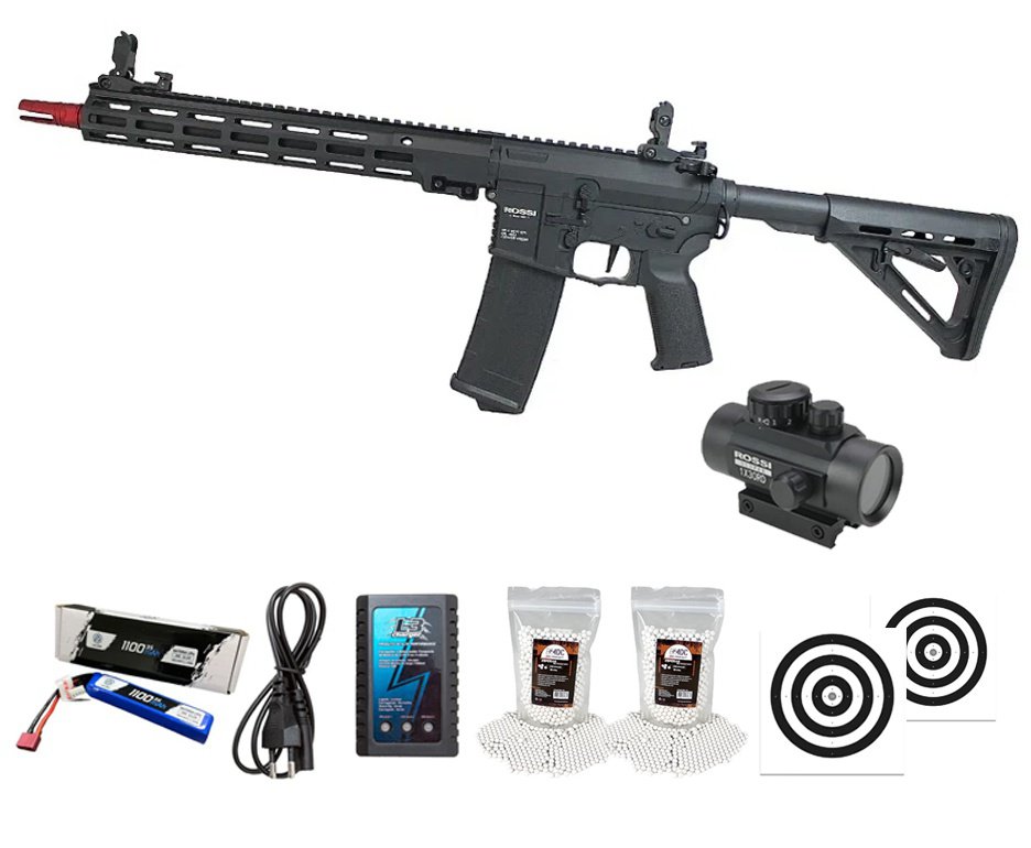Rifle de Airsoft Neptune Shadow MK16 URG-I 13,5" AEG 6mm - Rossi + Alvos + Bateria + Carregador + BBS + Red Dot