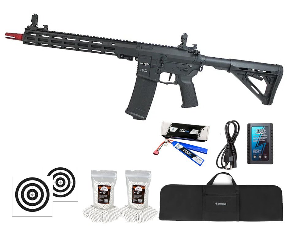 Rifle de Airsoft Neptune Shadow MK16 URG-I 13,5" AEG 6mm - Rossi + Alvos + Bateria + Carregador + BBS + Capa