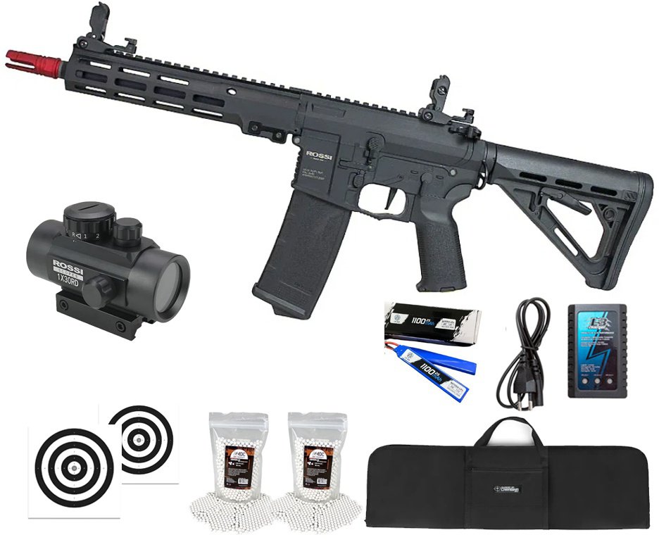 Rifle de Airsoft Neptune Shadow MK16 URG-I 9,5" AEG 6mm - Rossi + Alvos + Bateria + Carregador + BBS + Capa + Red Dot