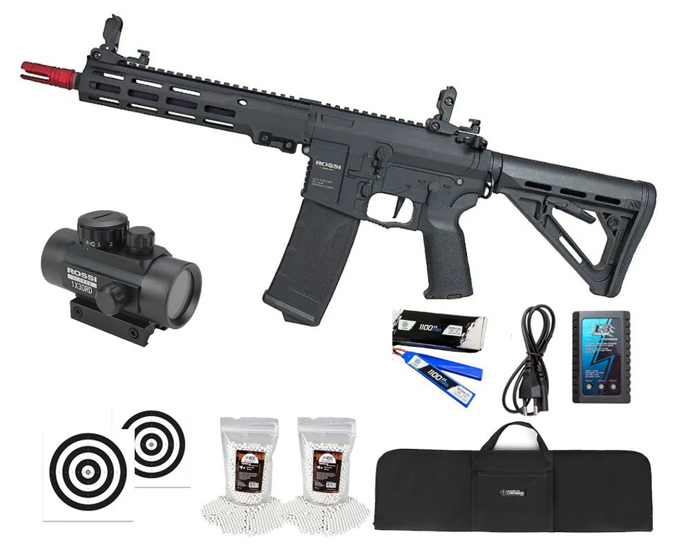 Rifle de Airsoft Neptune Shadow MK16 URG-I 9,5" AEG 6mm - Rossi + Alvos + Bateria + Carregador + BBS + Capa + Red Dot