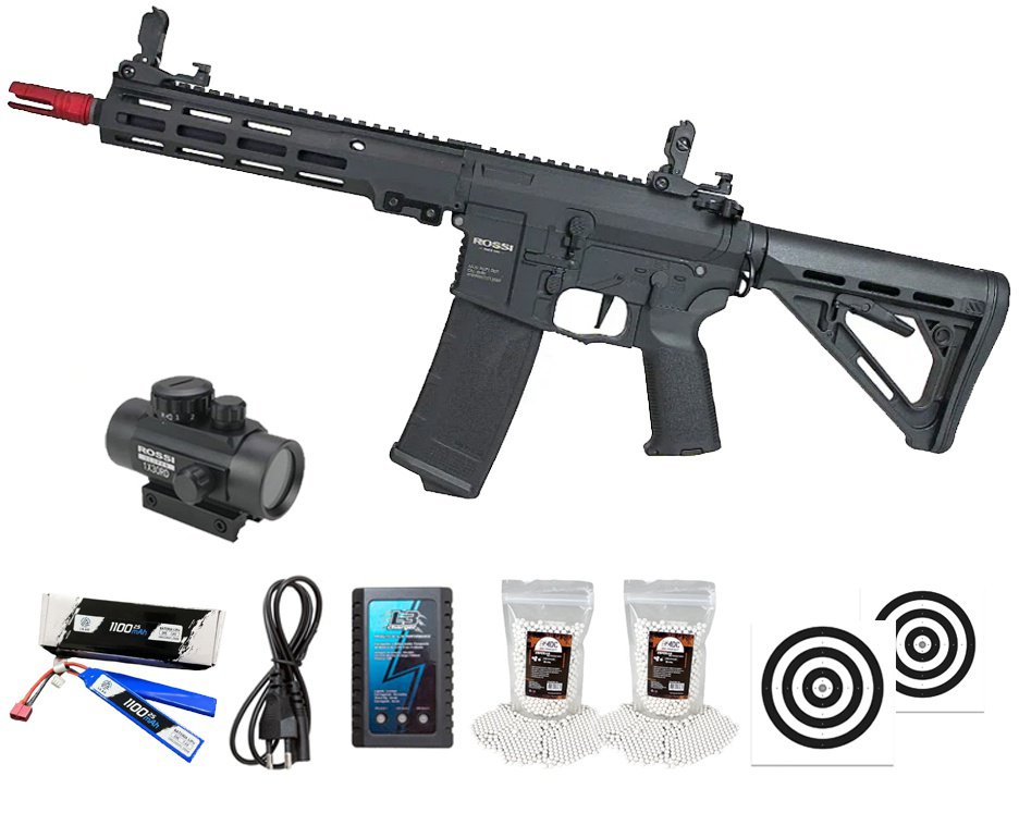 Rifle de Airsoft Neptune Shadow MK16 URG-I 9,5" AEG 6mm - Rossi + Alvos + Bateria + Carregador + BBS + Red Dot