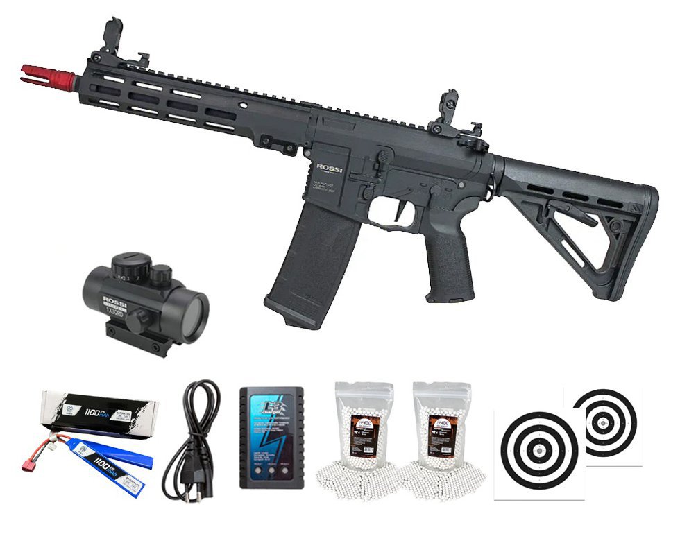 Rifle de Airsoft Neptune Shadow MK16 URG-I 9,5" AEG 6mm - Rossi + Alvos + Bateria + Carregador + BBS + Red Dot