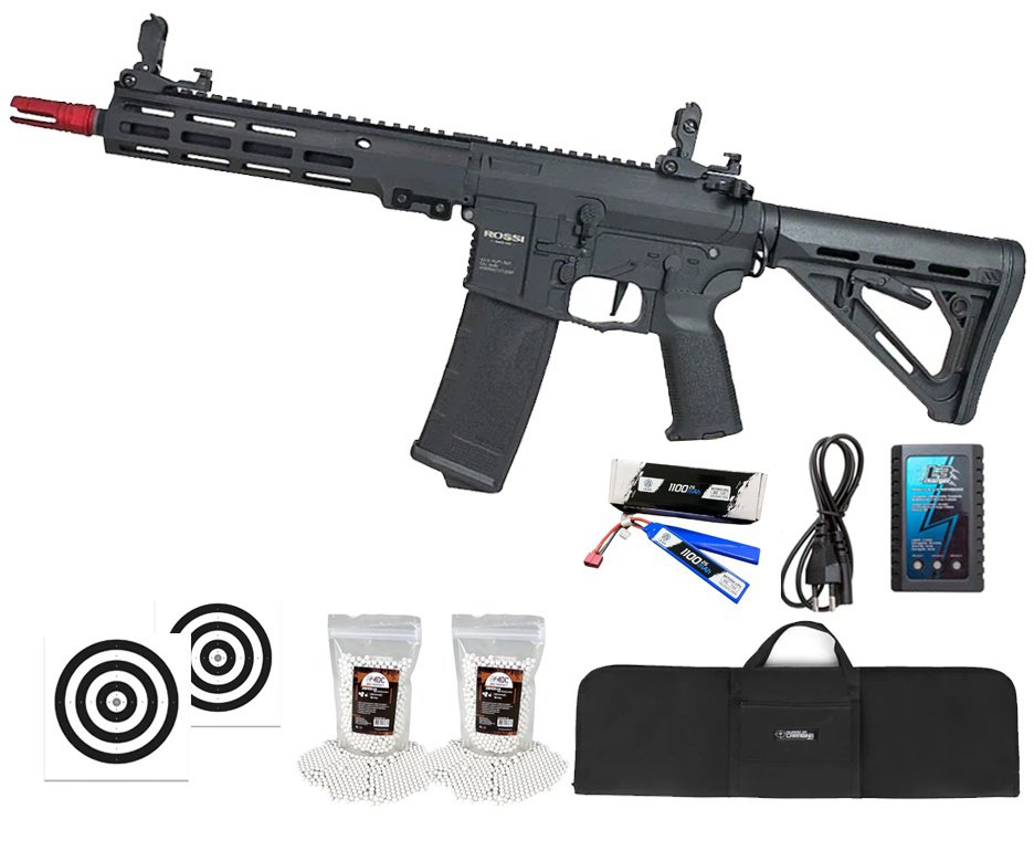 Rifle de Airsoft Neptune Shadow MK16 URG-I 9,5" AEG 6mm - Rossi + Alvos + Bateria + Carregador + BBS + Capa