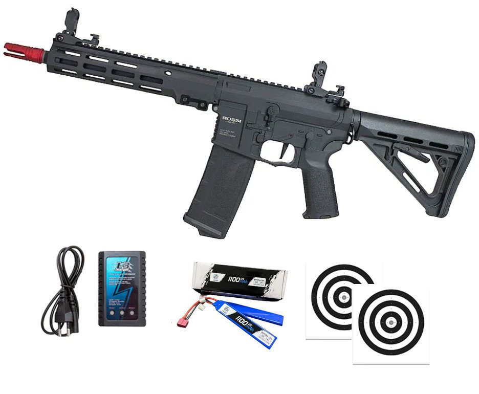 Rifle de Airsoft Neptune Shadow MK16 URG-I 9,5" AEG 6mm - Rossi + Alvos + Bateria + Carregador