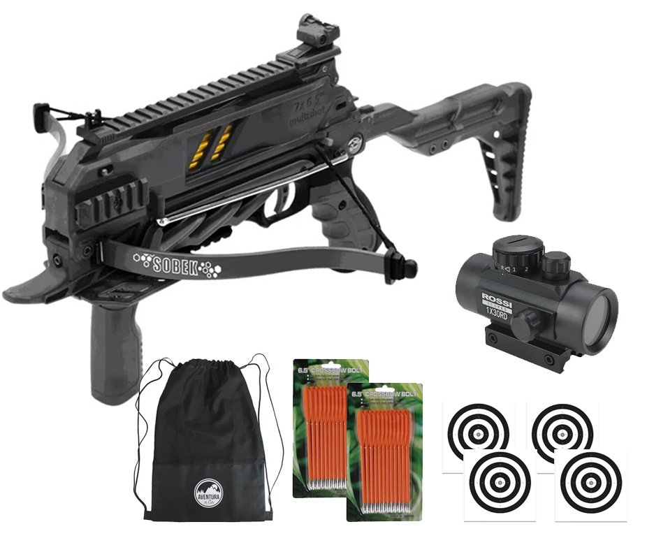 Balestra Besta MK-TCS3-BK 80 Libras com carregador 7 setas - Man Kung + Alvos + Red Dot + Kit Setas + Mochila/Capa