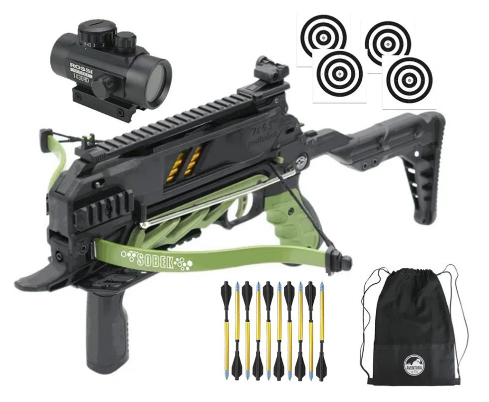Balestra Besta MK-TCS3-G 80 Libras com carregador 7 setas - Man Kung + Alvos + Red Dot + Kit Setas + Mochila/Capa