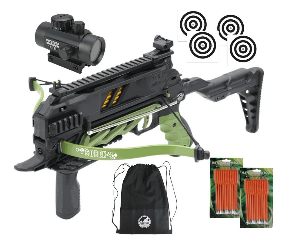 Balestra Besta MK-TCS3-G 80 Libras com carregador 7 setas - Man Kung + Alvos + Red Dot + Kit Setas + Mochila/Capa
