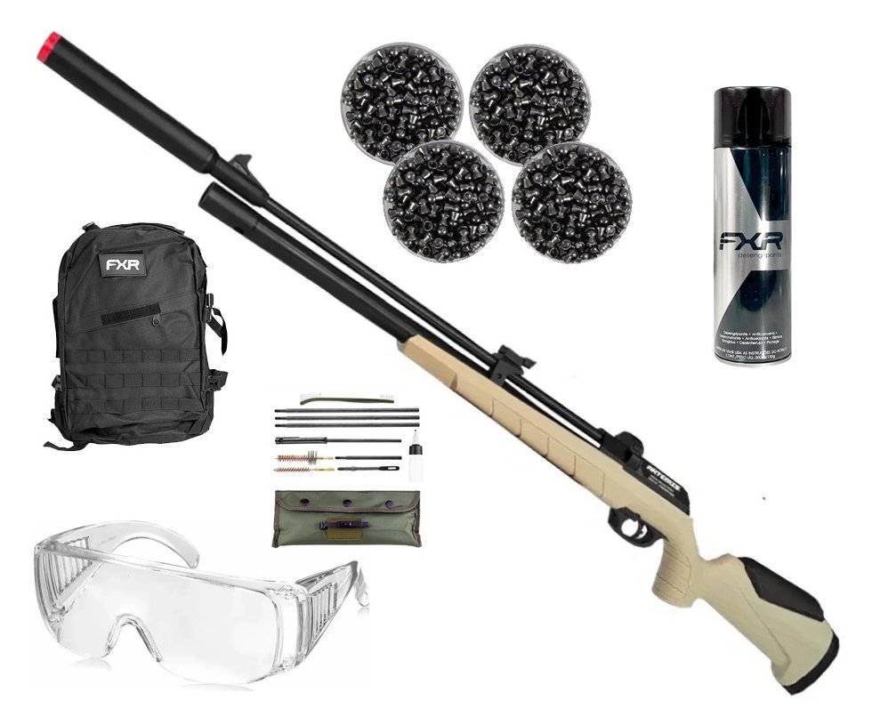 Carabina de Pressão Artemis PCP PR900T G3 Tan 5,5mm - FXR + Mochila Tática Assault 32L + Kit de Limpeza + Desengripante / Anticorrosivo + Chumbos + Óculos