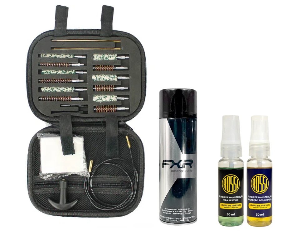 Desengripante / Anticorrosivo multiuso 300ml- FXR + Kit Fluidos + Kit Limpeza Aurol para Armas Calibre .22 ao .45