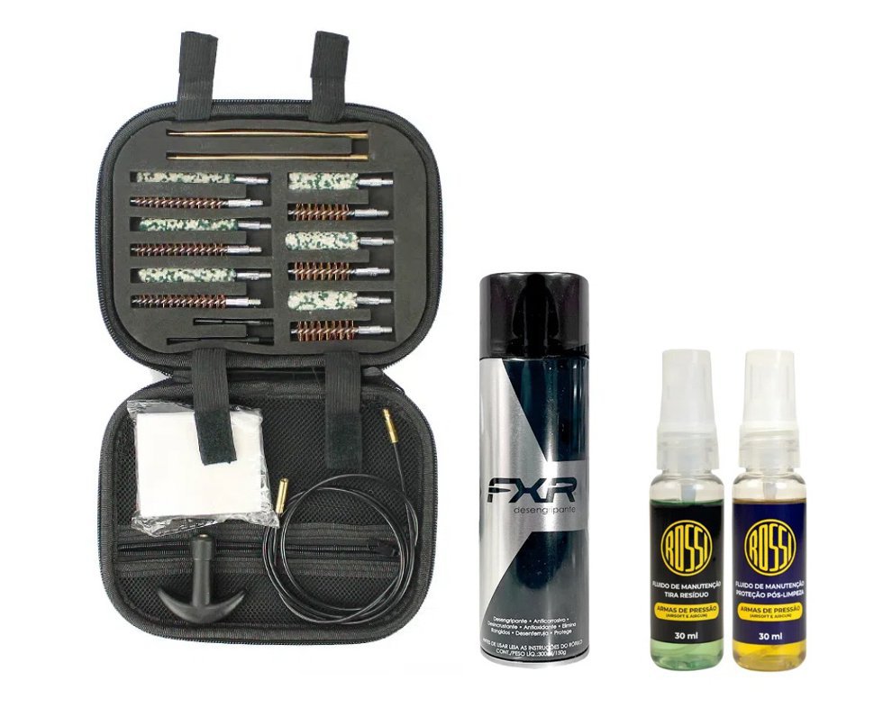 Desengripante / Anticorrosivo multiuso 300ml- FXR + Kit Fluidos + Kit Limpeza Aurol para Armas Calibre .22 ao .45