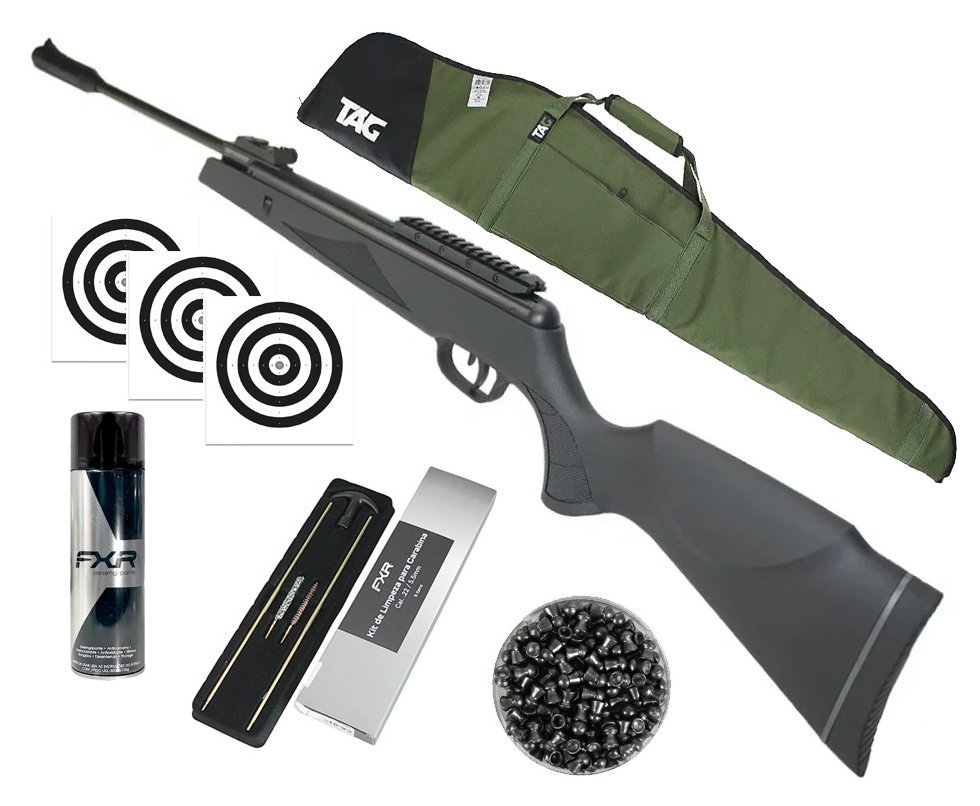 Carabina De Pressão Black Hawk Gas Ram 70kg 5.5mm Artemis + Capa + Alvos + Desengripante / Anticorrosivo + Kit de Limpeza + Chumbinho