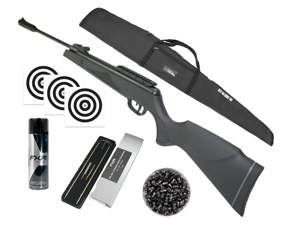 Carabina De Pressão Black Hawk Gas Ram 70kg 5.5mm Artemis + Capa + Alvos + Desengripante / Anticorrosivo + Kit de Limpeza + Chumbinho