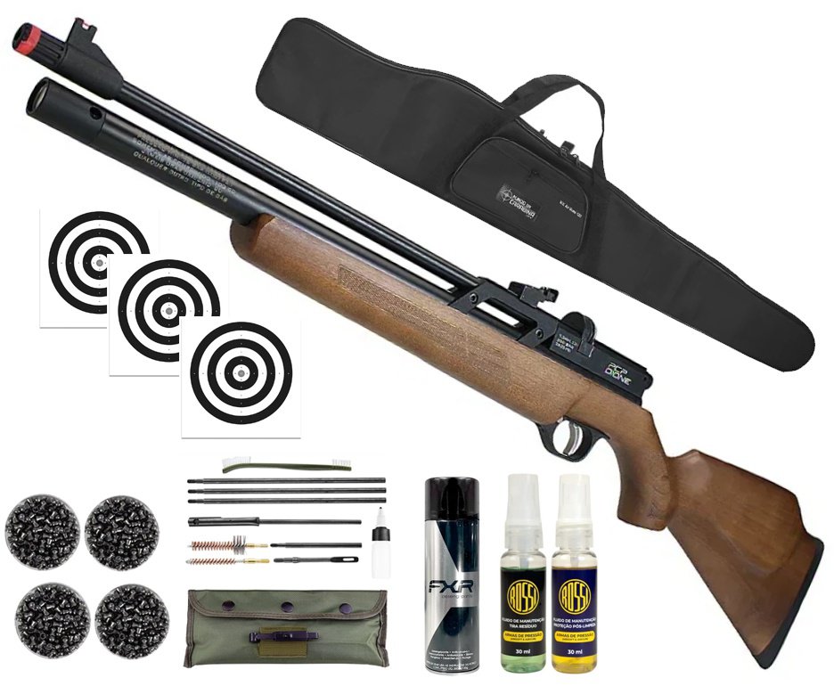 Carabina de Pressão PCP Rossi Dione VR madeira 5,5mm - Rossi + Desengripante / Anticorrosivo + Chumbos + Alvos + Capa + Kit Fluidos