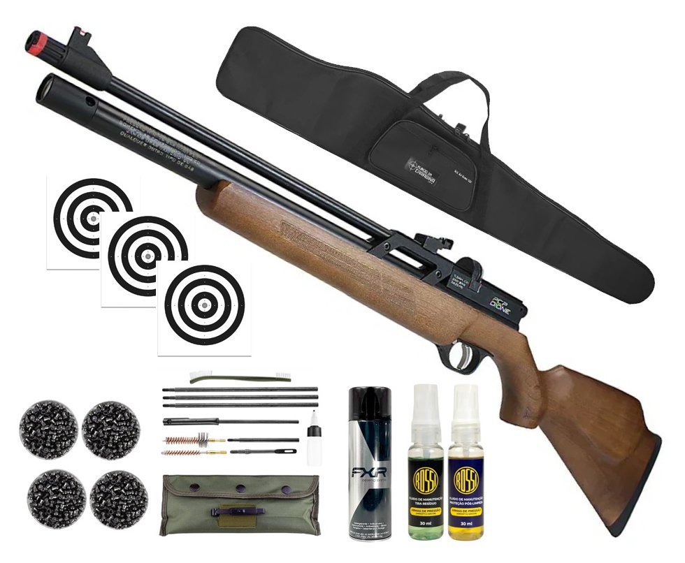 Carabina de Pressão PCP Rossi Dione VR madeira 5,5mm - Rossi + Desengripante / Anticorrosivo + Chumbos + Alvos + Capa + Kit Fluidos