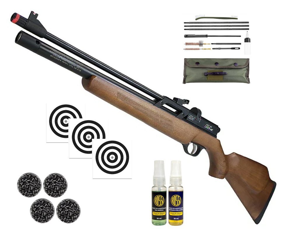 Carabina de Pressão PCP Rossi Dione VR madeira 5,5mm - Rossi + Kit de Limpeza + Chumbos + Alvos + Capa + Kit Fluidos