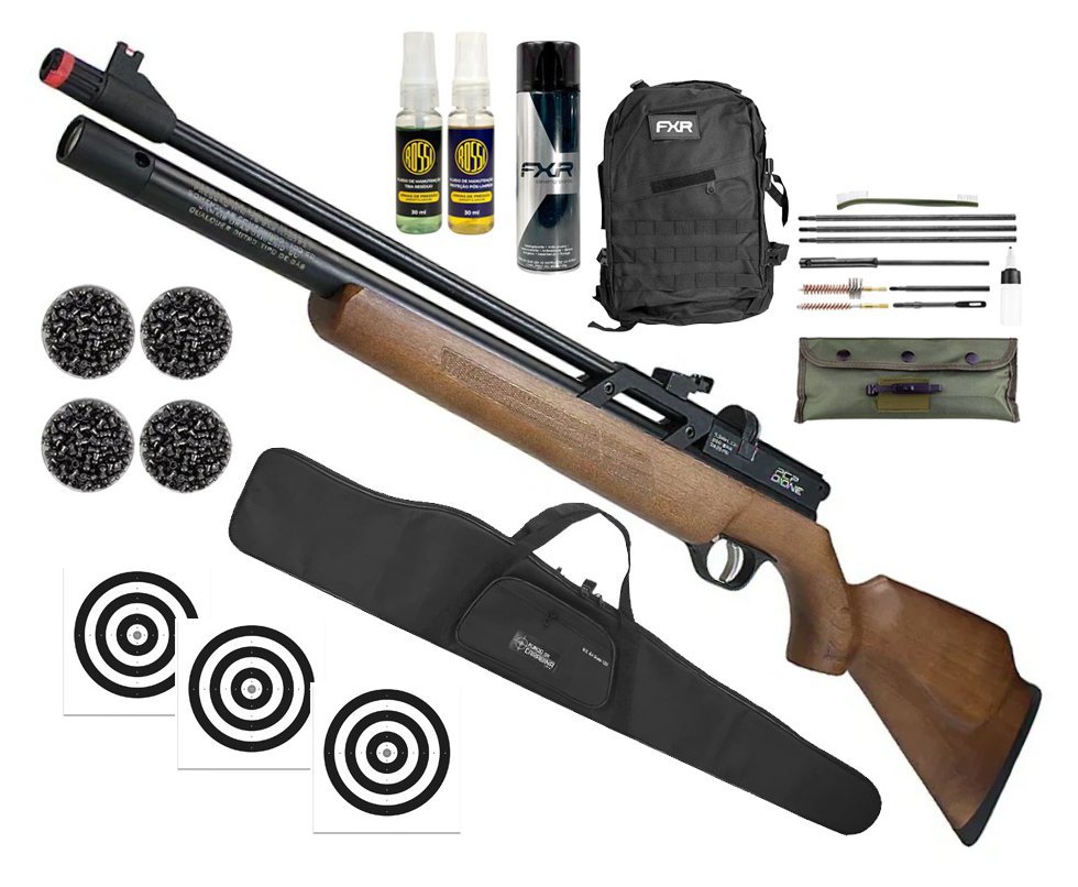 Carabina de Pressão PCP Rossi Dione VR madeira 5,5mm - Rossi + Desengripante / Anticorrosivo + Kit de Limpeza + Chumbos + Alvos + Capa + Kit Fluidos + Mochila Tática FXR