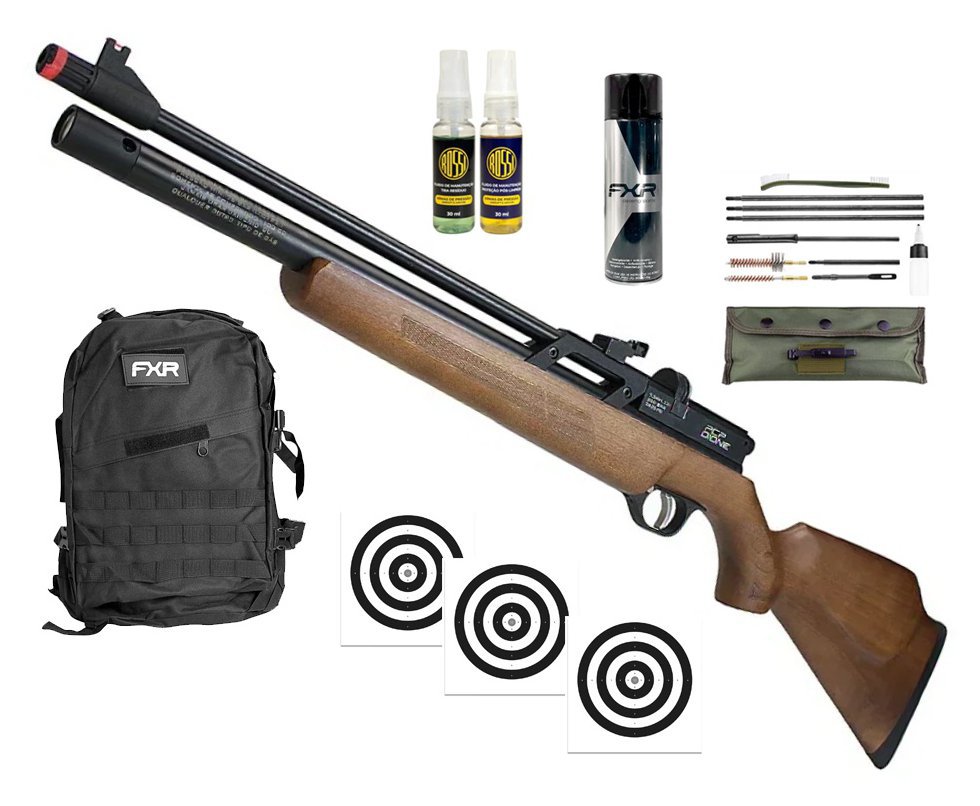Carabina de Pressão PCP Rossi Dione VR madeira 5,5mm - Rossi + Desengripante / Anticorrosivo + Kit de Limpeza + Alvos + Kit Fluidos + Mochila Tática FXR