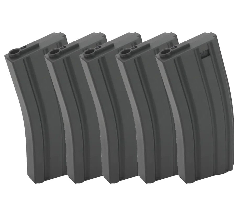 Kit 5 Magazines Para Rifle Airsoft M4 Mid-cap 100 bbs Polimero