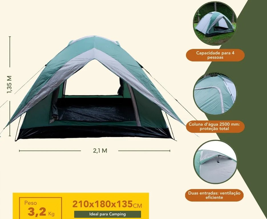 Barraca Guepardo News Vênus Ultra PRO 3 Pessoas 2500mm Coluna D' Água - Verde