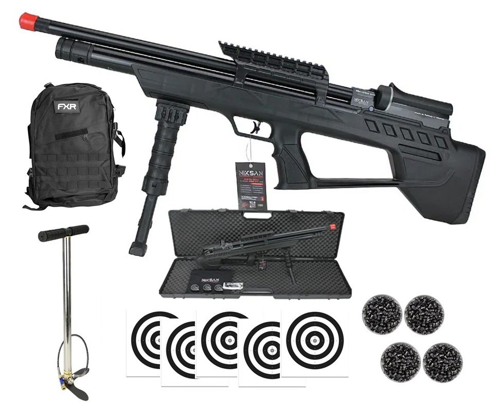 Carabina de Pressão PCP ELF S 5,5mm - Niksan + Bomba + Chumbo + Alvos + Mochila Tática FXR