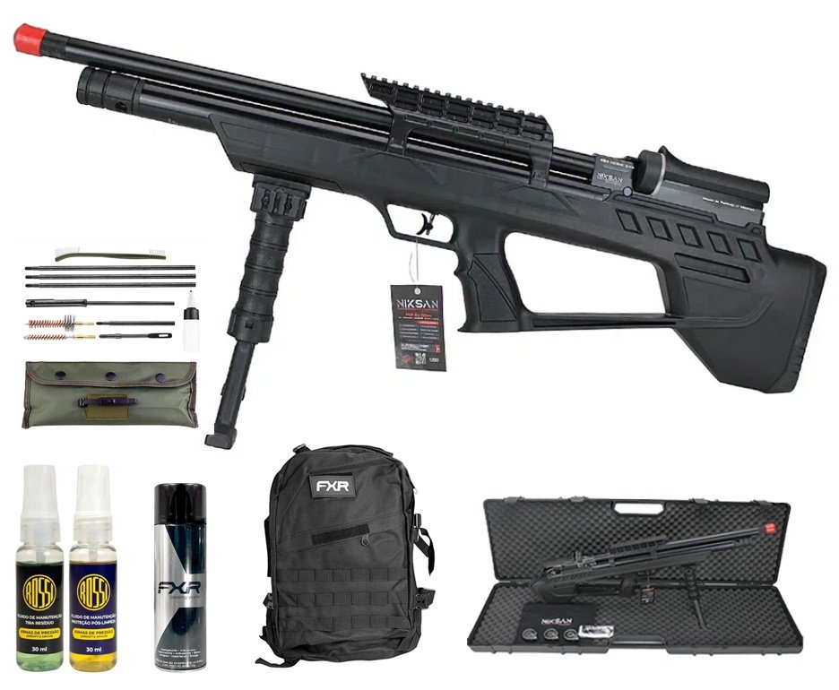 Carabina de Pressão PCP ELF S 5,5mm - Niksan + Kit Limpeza + Desengripante / Anticorrosivo + Kit Fluidos + Mochila Tática FXR