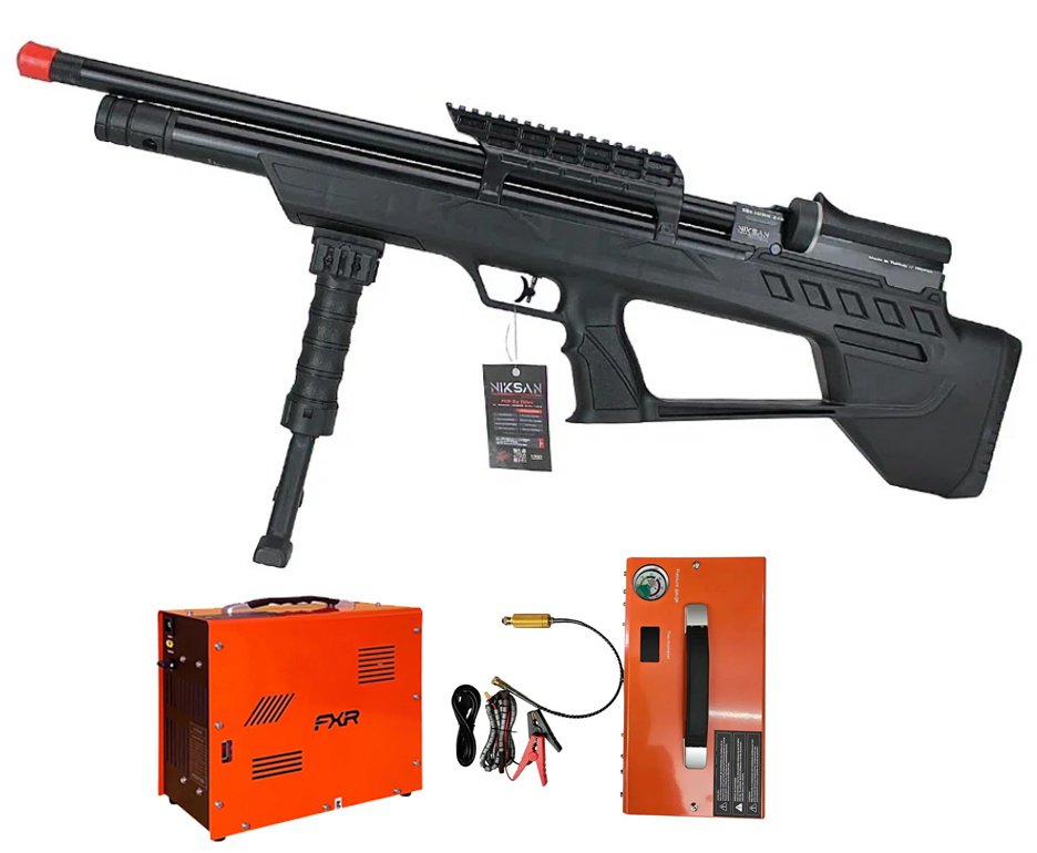Carabina de Pressão PCP ELF S 5,5mm - Niksan +  Compressor Portátil Trivolt Auto Stop 2 Coolers