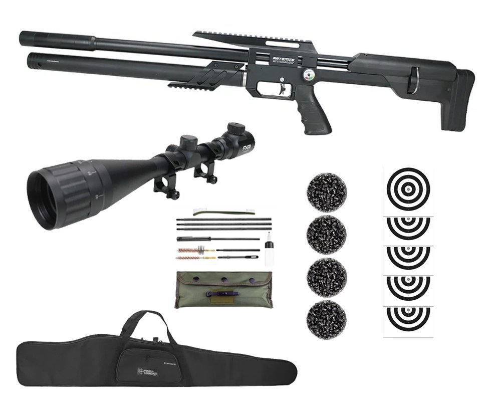 Carabina PCP Artemis M60 Bull Pup 5.5 Slayer Black 20 Tiros - FXR Artemis + Bomba + Luneta 4-16x50 + Kit de Limpeza + Desengripante + Kit fluidos + Chumbos + Alvos + Capa