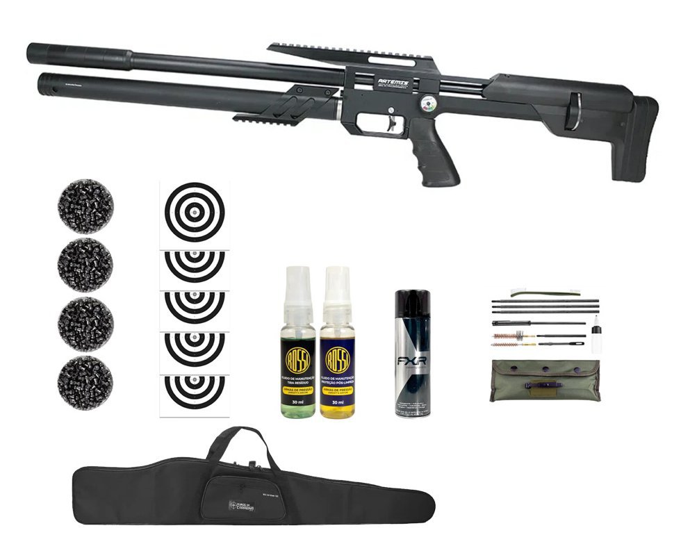 Carabina PCP Artemis M60 Bull Pup 5.5 Slayer Black 20 Tiros - FXR Artemis + Kit de Limpeza + Desengripante + Kit fluidos + Chumbos + Alvos + Capa
