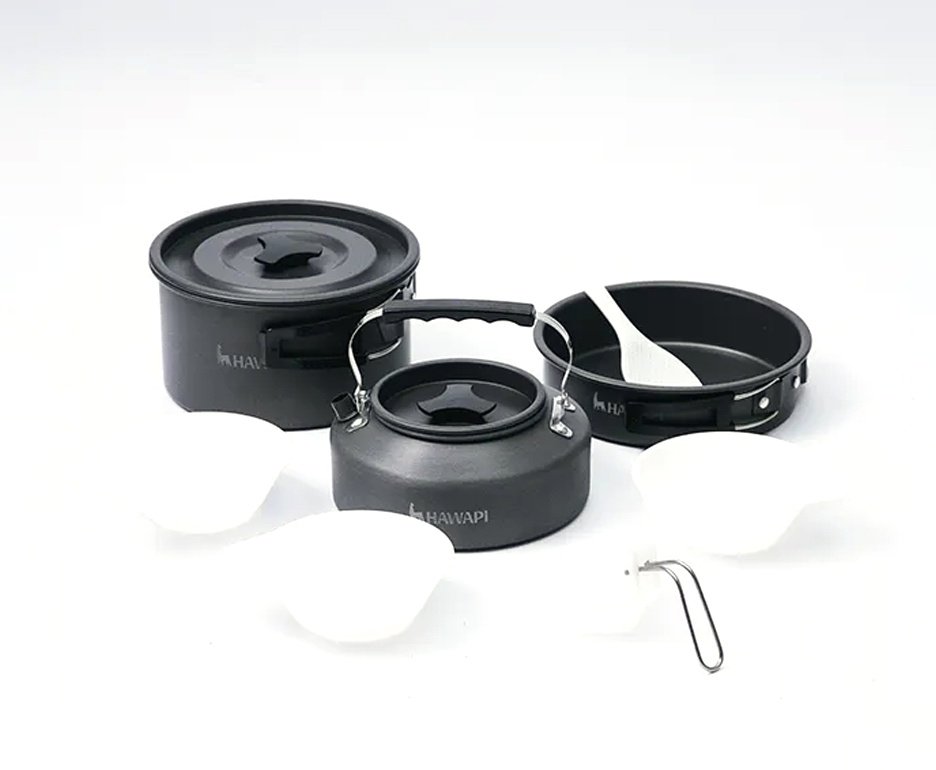 Conjunto de Panelas Camping Hawapi com Chaleira Ultraleve - Verde Limão