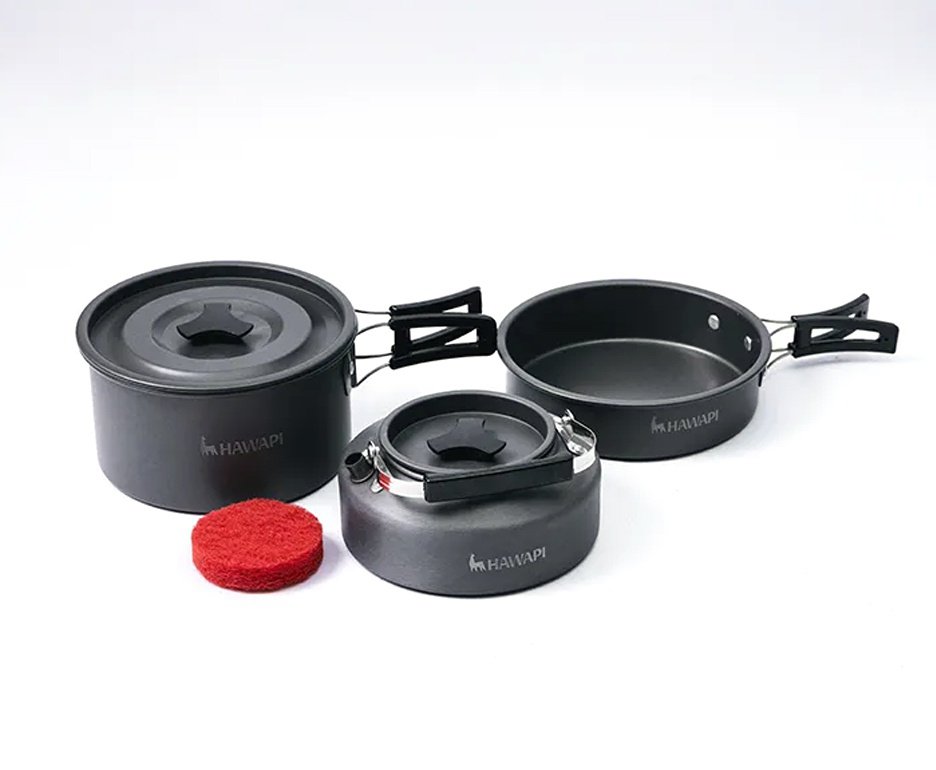 Conjunto de Panelas Camping Hawapi com Chaleira Ultraleve - Verde Limão