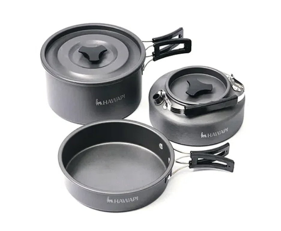 Fogareiro de Mesa Hawapi 3200WF - Verde Limão + Refil Gas + Conjunto de Panelas Camping