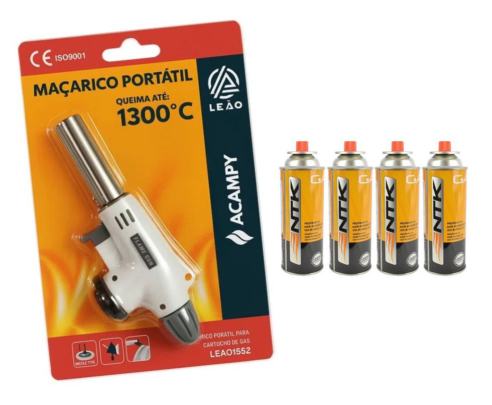 Maçarico Portátil Fame Gun Gourmet, cozinha, camping - Acampy + Refil Gás