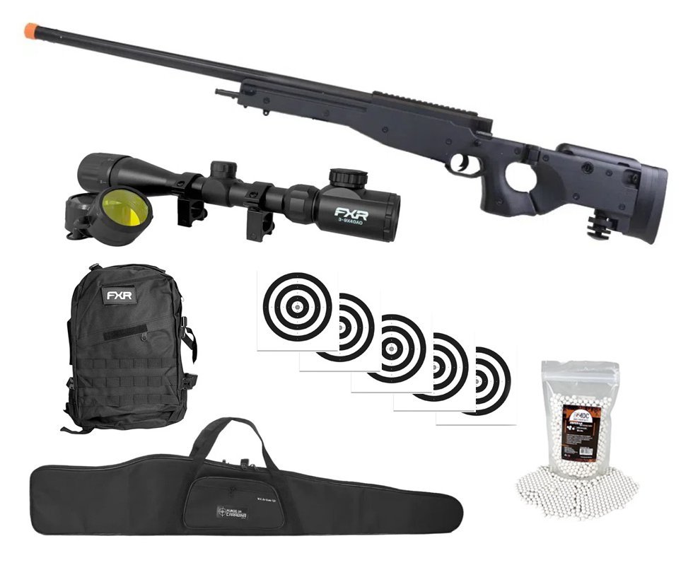 Rifle de Airsoft Sniper Cyma L96 CM706 Full Metal Mola 6mm + BBS + Luneta 3-9x40 + Capa + Alvos + Mochila Tática FXR