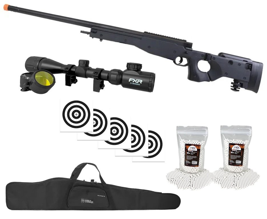 Rifle de Airsoft Sniper Cyma L96 CM706 Full Metal Mola 6mm + BBS + Luneta 3-9x40 + Capa + Alvos