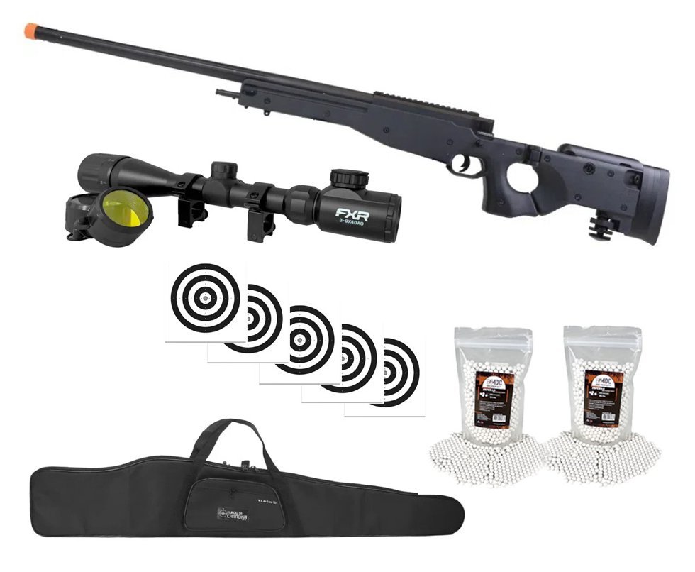 Rifle de Airsoft Sniper Cyma L96 CM706 Full Metal Mola 6mm + BBS + Luneta 3-9x40 + Capa + Alvos