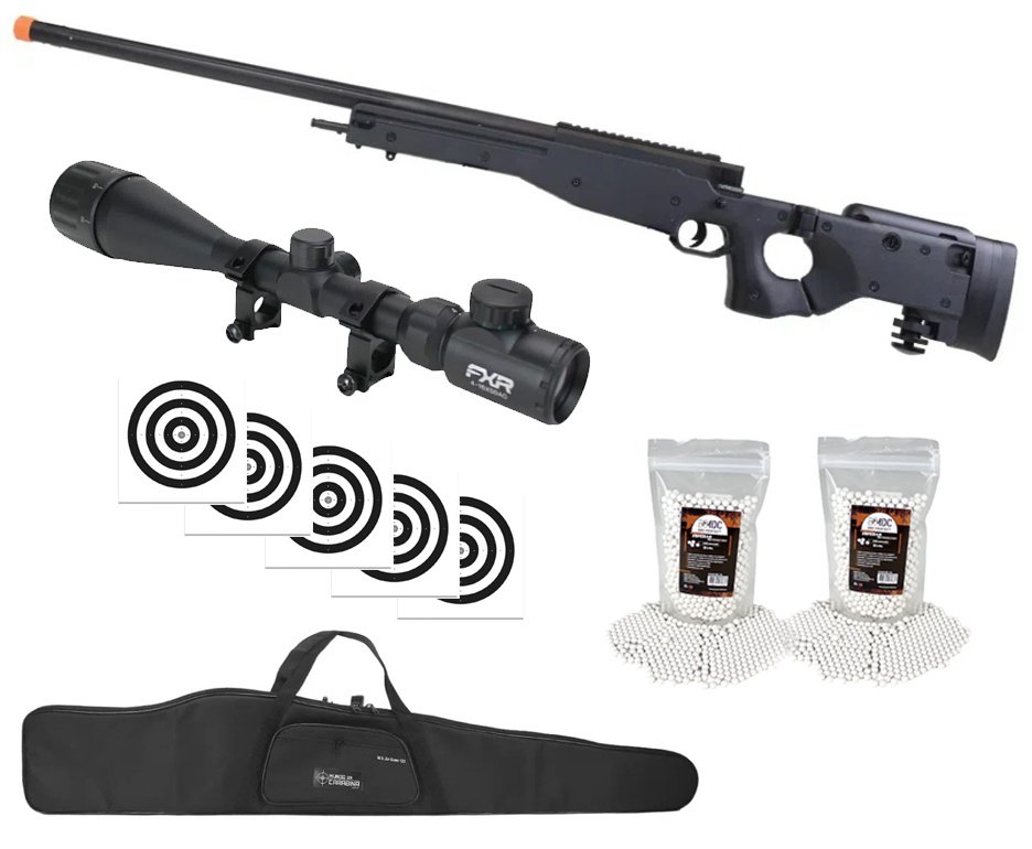 Rifle de Airsoft Sniper Cyma L96 CM706 Full Metal Mola 6mm + BBS + Luneta 4-16x50 + Capa + Alvos