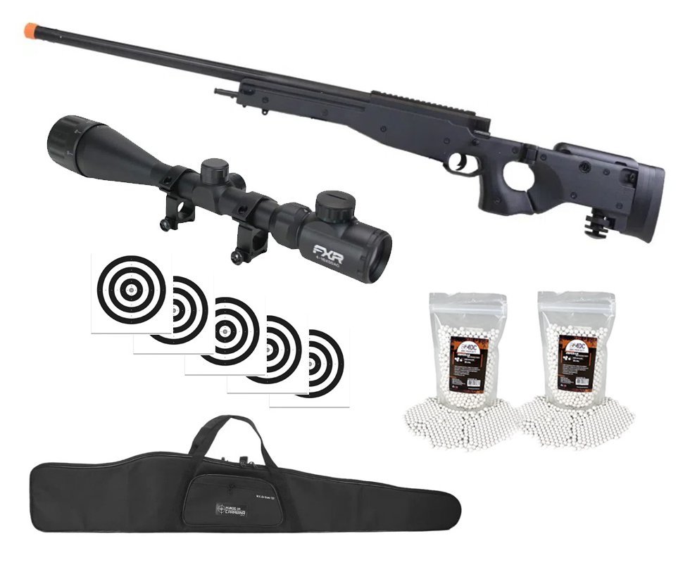 Rifle de Airsoft Sniper Cyma L96 CM706 Full Metal Mola 6mm + BBS + Luneta 4-16x50 + Capa + Alvos