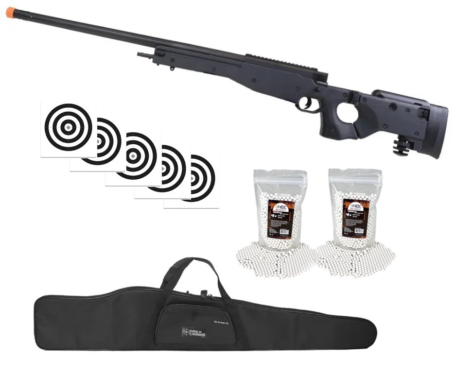 Rifle de Airsoft Sniper Cyma L96 CM706 Full Metal Mola 6mm + BBS + Capa + Alvos