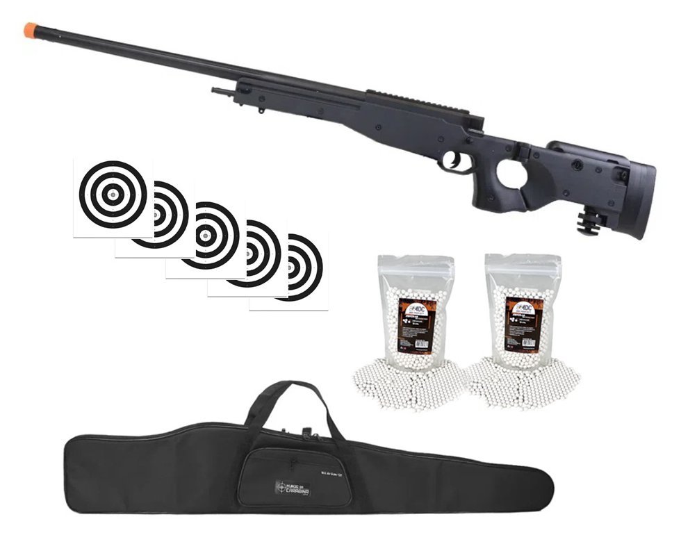 Rifle de Airsoft Sniper Cyma L96 CM706 Full Metal Mola 6mm + BBS + Capa + Alvos