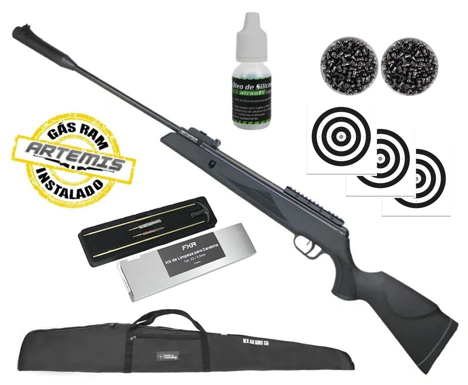 Carabina De Pressão Black Hawk Gas Ram 70kg 5.5mm Artemis + Capa + Alvos + Óleo de Silicone  + Kit de Limpeza + Chumbinho