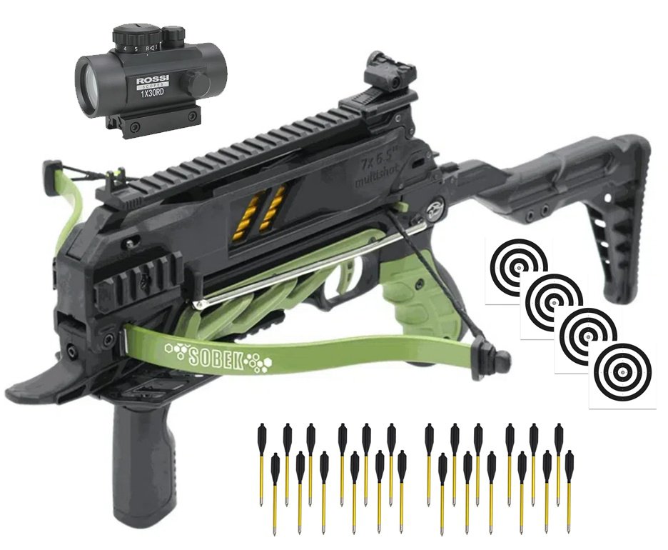 Balestra Besta MK-TCS3-G 80 Libras com carregador 7 setas - Man Kung + Alvos + Red Dot + Kit Setas